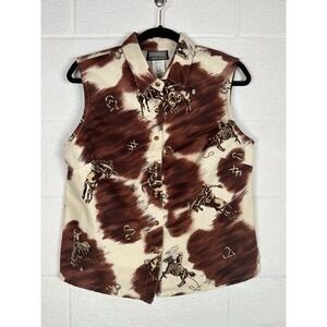 Vtg Roughrider Western Shirt Vest Cowboy Rodeo Print USA Medium Ranchcore